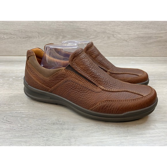 ECCO Men's Brown Pebbled Leather Slip On Loafers 8.5 Shock Point Comfort Shoes
